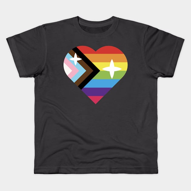 Progress Pride Heart Kids T-Shirt by Kin Lost in Universe